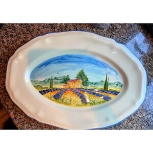 Sud And Co French Countryside Cassis Ceramic Hand Painted Yellow Blue Platter